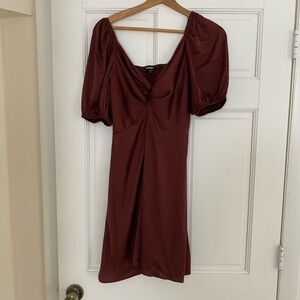 Express Red Ruched Puff Sleeve Sheath Dress